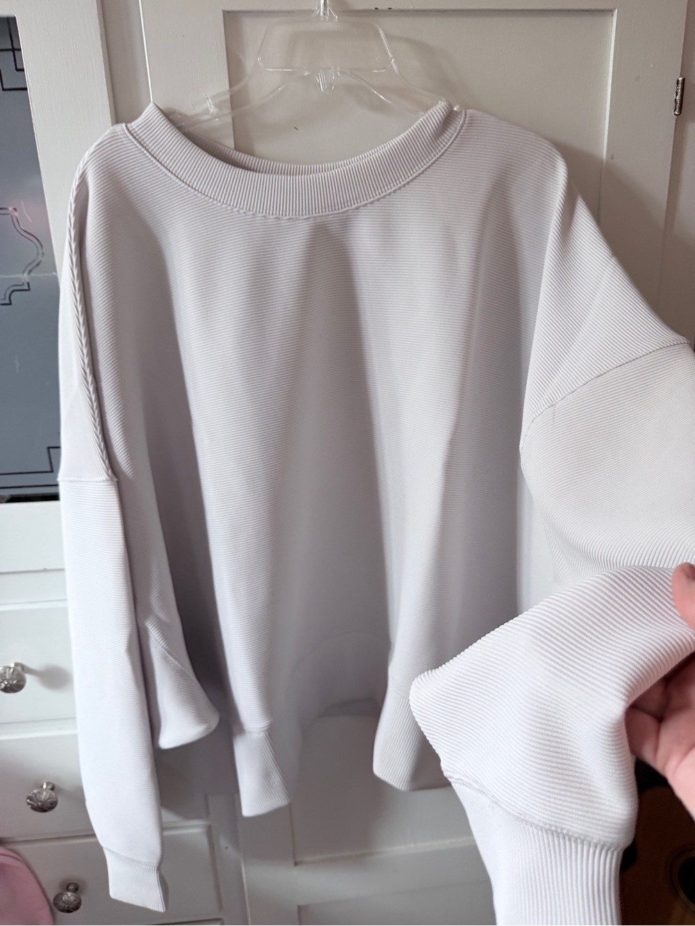 Zenana Outfitters Light Gray Ribbed Relaxed Crewneck Sweatshirt